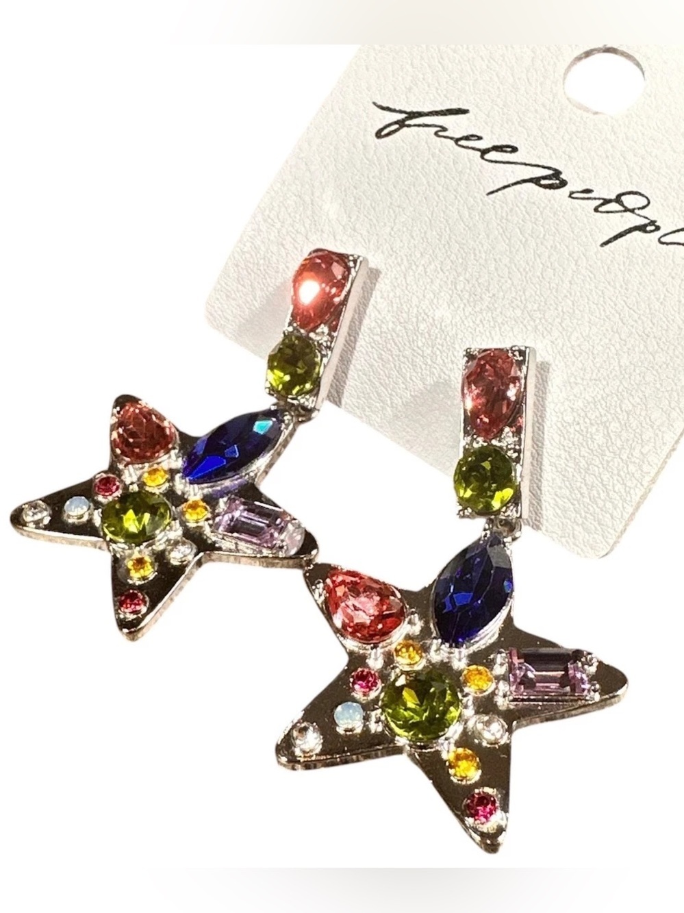 NWT Free People Nancy Ann Star multi Gem stone Silver Earrings - Picture 9 of 9